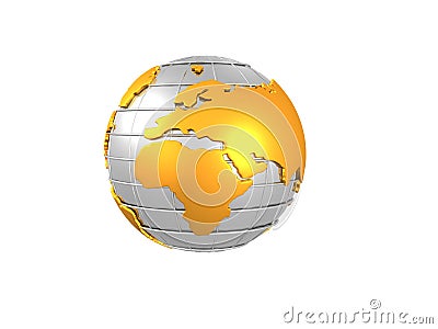 Earth Globe 3d illustration gold colour Stock Photo